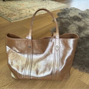 Frye Metallic Tan/Silver Leather Tote Bag